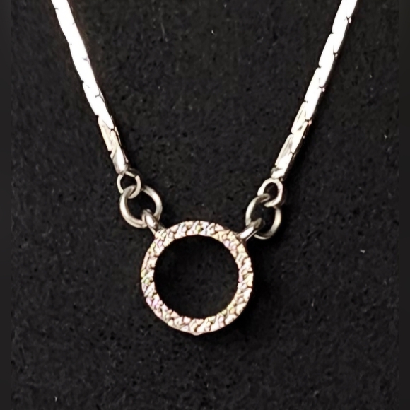 Dainty Silver Pavé Circle Pendant Necklace w/ Extender – Rhinestone Jewelry - Picture 5 of 8